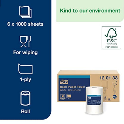 Tork Industrial Centrefeed Dispenser Black - M2 + Refill - Paper Wiper White, 6 x 1000 Sheets