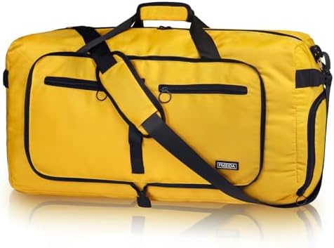 Fmeida 65L Duffle Bag with Shoes Compartment, Foldable Travel Duffel Bags for Men Women, Large Packable Travel Bag Water Repellent & Tear Resistant (Yellow)
