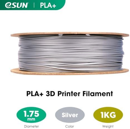 eSUN PLA+ Filament 1.75mm, 3D Printer Filament PLA Plus, Dimensional Accuracy +/- 0.03mm, 1KG Spool (2.2 LBS) 3D Printing Filament for 3D Printers, Silver