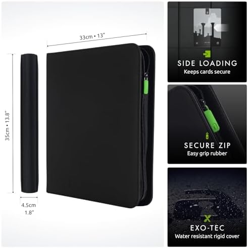 Vault X 12 Pocket Trading Card Zip Binder, 480 cards, Premium Exo-Tec Album Material, 20 Side-Loading Pages, Folder for Collectible Card Games, Sports, TCG (Black)