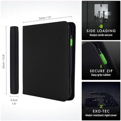 Vault X 12 Pocket Trading Card Zip Binder, 480 cards, Premium Exo-Tec Album Material, 20 Side-Loading Pages, Folder for Collectible Card Games, Sports, TCG (Black)