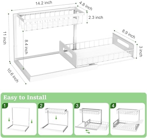 REALINN Under Sink Organizer, Pull Out Cabinet Organizer 2 Tier Slide Out Sink Shelf Cabinet Storage Shelves, Storage for Kitchen Bathroom, White, 2 Pack