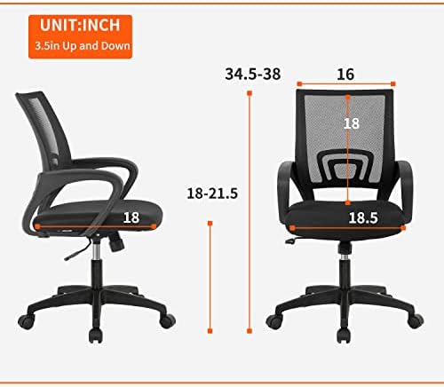 BestOffice | Ergonomic Office Chair | Mid-Back Swivel Desk Chair | Breathable Backrest & Lumbar Support | Adjustable Height | Sponge Seat | Rolling Wheels | Black | for Adults & Women