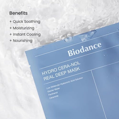 BIODANCE Hydro Cera-nol Real Deep Mask, Overnight Hydrogel Mask, Hydrating Facial Mask For Sensitive Skin, Redness Reducing & Quick Soothing Effect, 1.19oz(34g) x 4ea