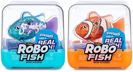 Robo Alive Robo Fish Series 2 (Teal + Orange 2 Pack) by ZURU Robotic Swimming Fish Water Activated, Changes Color, Comes with Batteries, Amazon Exclusive - Teal + Orange (2 Pack), 7165E