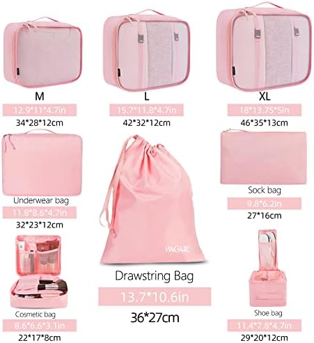 BAGAIL 8 Set Packing Cubes Luggage Packing Organizers for Travel Accessories (Blush Pink)