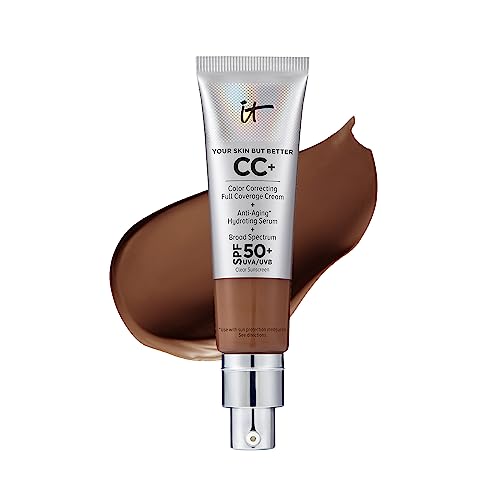 IT Cosmetics CC+ Cream - Full-Coverage Foundation With SPF 50, Color Corrector & Anti-Aging Serum, Formulated With Niacinamide & Hyaluronic Acid, Natural Finish, For All Skin Types, 1.08 fl oz