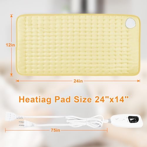 Heating Pad-Electric Heating Pads for Back,Neck,Abdomen,Moist Heated Pad for Shoulder,Knee,Hot Pad for Arms and Legs,Dry&Moist Heat & Auto Shut Off(BabyYellow, 12''×24'')