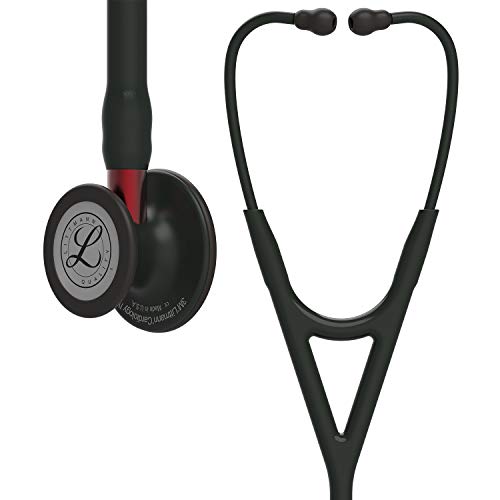 3M Littmann Cardiology IV Diagnostic Stethoscope, 6200, More Than 2X as Loud, Weighs Less, Stainless Steel Black-Finish Chestpiece, 27" Black Tube, Red Stem, and Headset