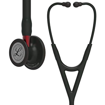 3M Littmann Cardiology IV Diagnostic Stethoscope, 6200, More Than 2X as Loud, Weighs Less, Stainless Steel Black-Finish Chestpiece, 27" Black Tube, Red Stem, and Headset