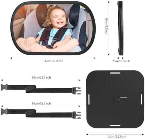 Baby Car Mirror, Safety Car Seat Mirror for Rear Facing Infant, Clear Wide View, 360°Rotation, Easily Observe the Baby Move, Secure, Shatterproof, Crash Tested and Certified (2-Pack)