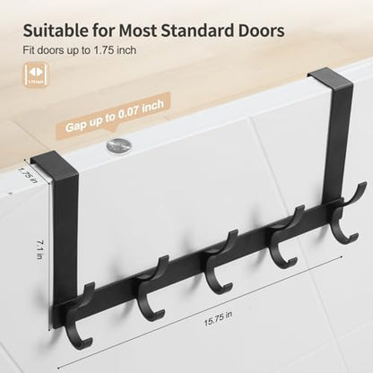 Over The Door Hooks, Door Hanger Hooks for Hanging, Over The Doors Towel Racks for Bathroom with 10 Coat Hook, Coat Rack Bathroom Accessories（2 Pack, Black）