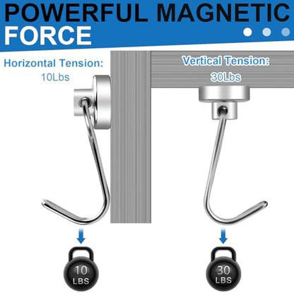 E BAVITE Swivel Swing Silver Magnetic Hooks,30LBS Powerful Strong Neodymium Rare Earth Magnet Hook. Perfect for Refrigerator, Kitchen and Other Surfaces, Pack of 50