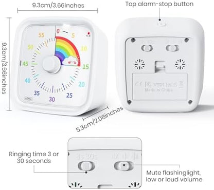 Yunbaoit Visual Timer with Protective Case, Rainbow Disk 60 Minute Countdown Timer for Kids and Adults, Silent Time Management Tool(White)