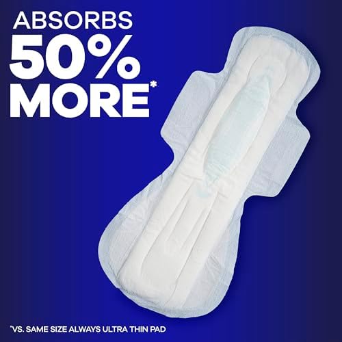 Always Maxi Overnight Pads with Wings for Women, Size 5, Extra Heavy Overnight Absorbency, Unscented, 72 Count (3 Packs of 34)