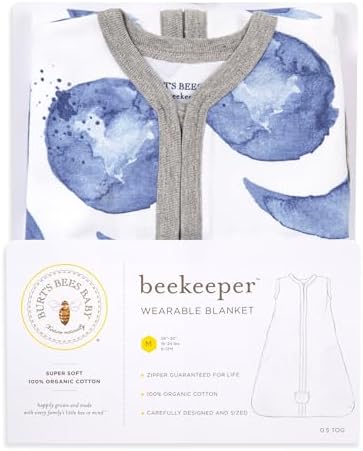 Burt's Bees Baby Unisex Beekeeper Wearable Blanket, Organic Cotton - Light Weight or Medium Weight - Newborn Essentials