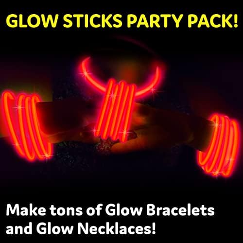 PartySticks Red Glow Sticks - 100pk, 8 Inch Glow in The Dark Light Up Sticks - Party Favors, Decorations, Necklaces and Bracelets with Connectors