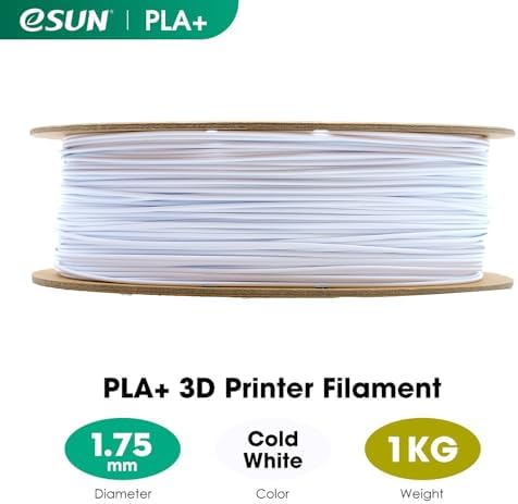 eSUN PLA+ Filament 1.75mm, 3D Printer Filament PLA Plus, Dimensional Accuracy +/- 0.03mm, 1KG Spool (2.2 LBS) 3D Printing Filament for 3D Printers, Cold White
