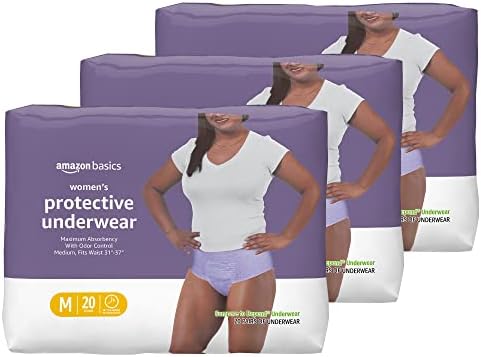 Amazon Basics Incontinence Underwear for Women, Protective, Disposable, Postpartum, Maximum Absorbency, Medium, Lavender, 60 Count (3 Packs of 20)