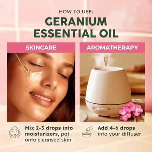 Kukka Rose Geranium Essential Oil for Skin - 4 Fl Oz - 100% Pure Natural Geranium Oil for Diffuser & Aromatherapy - Soap Making Scent & DIY