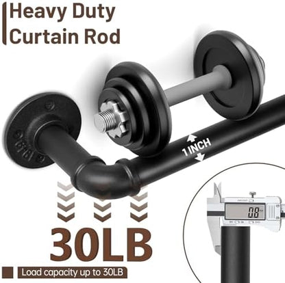 Zeerobee Curtain Rods for Windows 48 to 84, 1 Inch Industrial Wrap Around Black Curtain Rod, Indoor/Outdoor Room Divider Adjustable Drapery Pole, 48"-86"