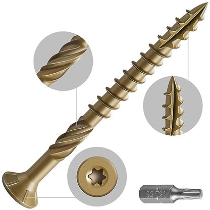 #10 * 2-1/2" Deck Screws, (161pcs) 2 lbs.Exterior Wood Screws, Rust Resistant epoxy Coated, Bronze, T25 Star Bit