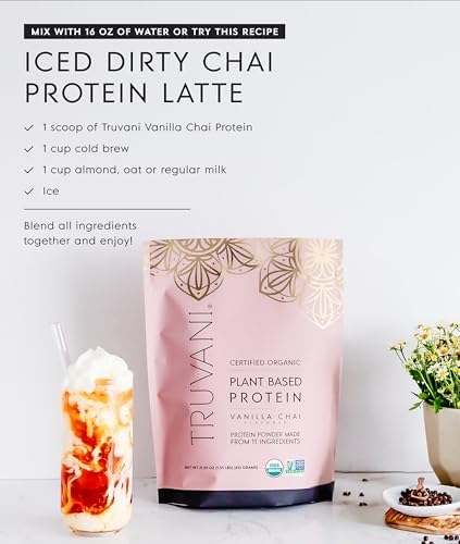 Truvani Vegan Pea Protein Powder | Vanilla Chai | 20g Organic Plant Based Protein | 20 Servings | Keto | Gluten & Dairy Free | Low Carb | No Added Sugar