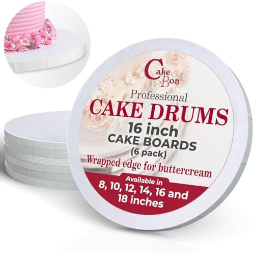 Cakebon Cake Boards - Sturdy 1/2 Thick Drums - 16 Inch Professional Fully Wrapped Edges White 3-Pack