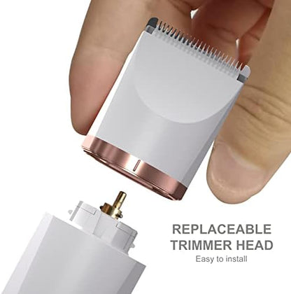 OLOV Electric Body Hair Trimmer - Groin Trimmer for Men - Bikini Trimmer Women - Wet/Dry Shaver Groomer, Replaceable Ceramic Blade Heads, USB Recharge Dock, Waterproof Hygiene Razor, White