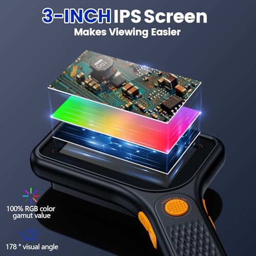 Microscope for Kids Adults - 3 Inch IPS Screen, Ahalfcit Digital Microscope, 500X Handheld Coin Magnifier, 3 Level LED Light, Compatible with Windows, Mac OS (Black)