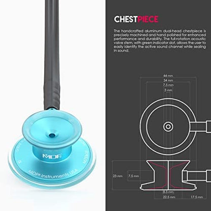 MDF Instruments Engravable - Acoustica Lightweight Custom Stethoscope for Doctors, Nurses, Students, Home Health Use, Adult, Dual Head, Black Tube, Aqua Chestpiece-Headset, MDF747XPAQ11-ENGRAVING