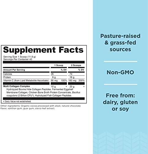 Ancient Nutrition Hydrolyzed Collagen Peptides Powder with Probiotics, Chocolate Multi Collagen Protein for Women and Men with Vitamin C, 40 Servings, Supports Skin and Nails, Gut Health, 16.65oz