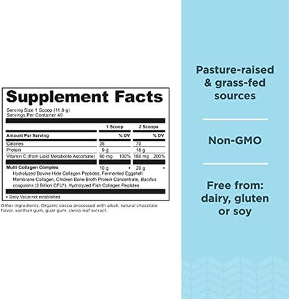 Ancient Nutrition Hydrolyzed Collagen Peptides Powder with Probiotics, Chocolate Multi Collagen Protein for Women and Men with Vitamin C, 40 Servings, Supports Skin and Nails, Gut Health, 16.65oz