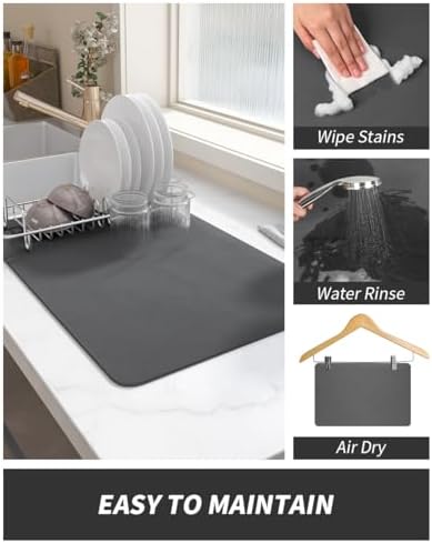 AMOAMI Coffee Mat - Hide Stain Rubber Backed Absorbent Dish Drying Mat for Kitchen Counter - Fits Under Coffee Maker or Machine