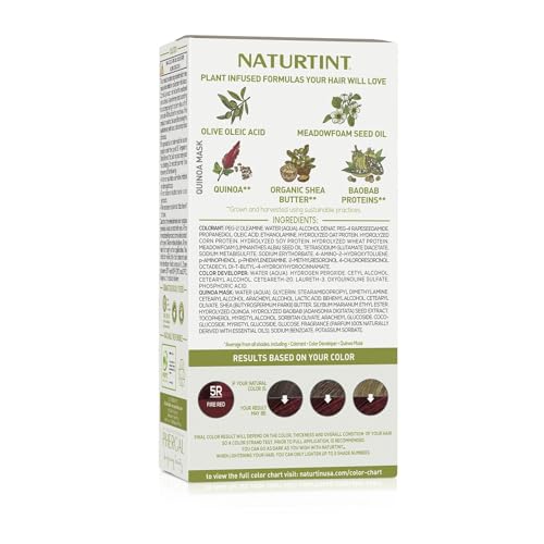 Naturtint 5R Fire Red Permanent Hair Color (Pack of 6), Ammonia Free, Vegan, Cruelty Free, up to 100% Gray Coverage, Long Lasting Results (Packaging may vary)