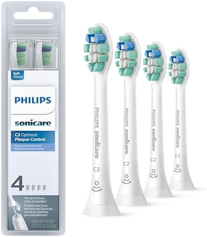 Philips Sonicare C2 Plaque Control - Genuine Replacement Electric Toothbrush Heads, White, 4 Pack One Year Supply, HX9024/65