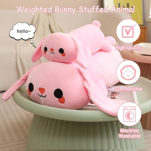 SQEQE Weighted Bunny Plush, Weighted Bunny Stuffed Animal, Cute Plushies Soft Pink Pillow Toy Gift for Kids Adults 23.6 Inch, 3.1 Lbs