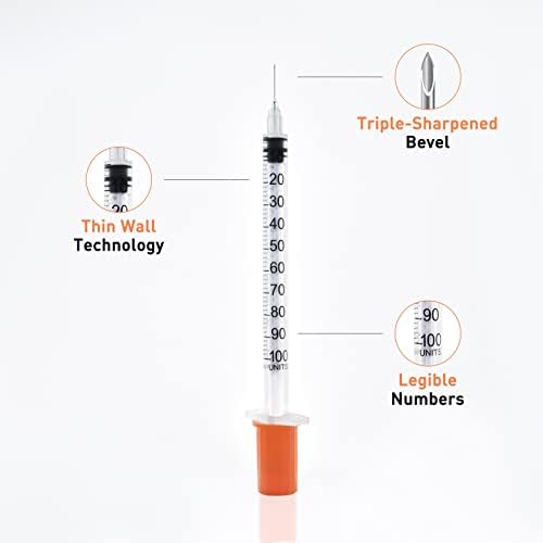 U-100 1cc 30g 5/16 In (8mm) Syringe with Needle, Individually Wrapped, Pack of 100