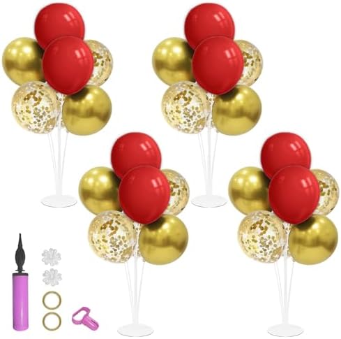 Red and Gold Balloon Stand Centerpiece Table Decorations for 49ers Party Birthday Graduation Wedding Mother's Day Anniversary Christmas New Year's Eve Party Decorations(Red gold set4)