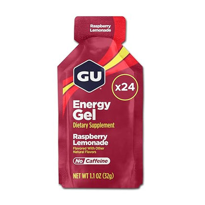 GU Energy Original Sports Nutrition Energy Gel, Vegan, Gluten-Free, Kosher, and Dairy-Free On-the-Go Energy for Any Workout, 24-Count, Raspberry Lemonade