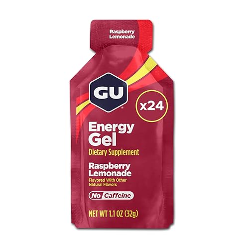 GU Energy Original Sports Nutrition Energy Gel, Vegan, Gluten-Free, Kosher, and Dairy-Free On-the-Go Energy for Any Workout, 24-Count, Raspberry Lemonade