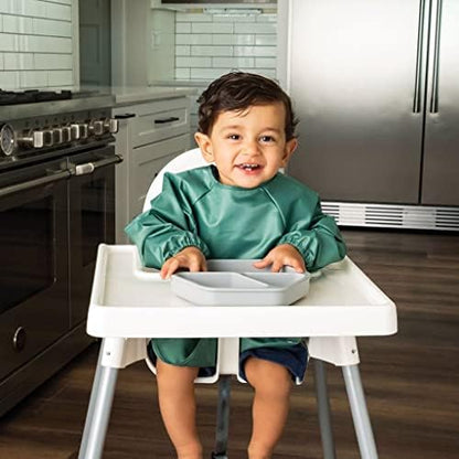 Tiny Twinkle Mess Proof Baby Bibs, 2pk Waterproof Smock Baby Bibs for Eating, Machine Washable Long Sleeve Bibs, Baby Led Weaning, Toddler Bibs, BLW Supplies (Slate Olive, Small 6-24 Months)