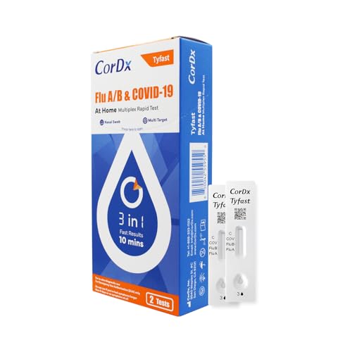 CorDx TyFast Flu A/B & Covid 19 Multiplex Rapid Test, 10 Mins at Home, EUA Authorized, 3 in 1 Combo Kit, 2 Tests