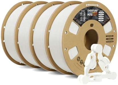 OVERTURE 4KG Bundle PETG 3D Printer Filament 1.75mm, Neatly Wound Durable PETG 4 Pack 1kg(2.2lbs), Strong Toughness Filament, Dimensional Accuracy +/- 0.02mm, Fit Most FDM Printers(White (4-Pack)