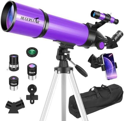 Telescope, Telescope for Adults & Kids & Astronomy Beginners, 80mm Aperture 600mm Portable Refractor Telescopes Fully Multi-Coated Optics with AZ Mount Tripod, Phone Adapter and Moon Filter