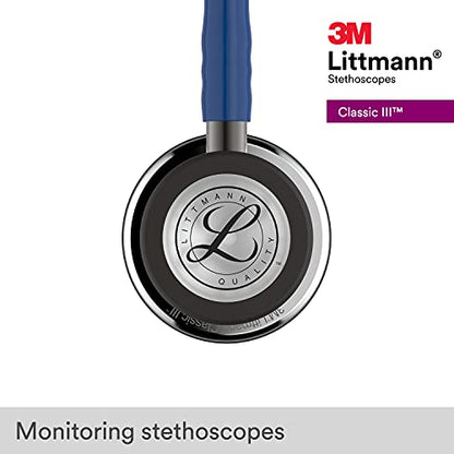 3M Littmann Classic III Monitoring Stethoscope, 5863, More Than 2X as Loud, Weighs Less, Stainless Steel Mirror-Finish Chestpiece, 27" Navy Blue Tube, Smoke Stem, and Headset