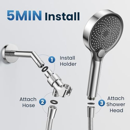 Filtered Shower Head with Handheld, High Pressure Showerhead Filter for Hard Water - 3 Spray Modes, Adjustable Angle Shower Head Water Softener, Removable Filtering Showerhead with Hose