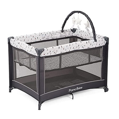 Pamo Babe Portable Playard,Sturdy Play Yard with Padded Mat and Toy bar with Soft Toys
