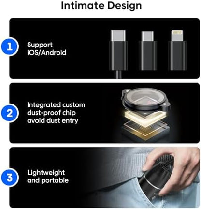 USB Digital Microscope, 50x-1600x Magnification Handheld, 1440P HD 8 LED Lights, Portable Pocket, Compatible with iOS and Android Devices, 2MP Magnifier Microscopes Camera (321P with Stand)