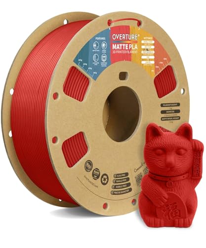 OVERTURE Matte PLA 3D Printer Filament 1.75mm, Matt Surface & Low Warping Filament 1kg Spool (2.2 lbs), Accuracy +/- 0.02 mm, Fit Most FDM Printers (Matte Brick Red)